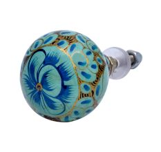 Turquoise Lily Hand Painted Kashmiri Cabinet Knobs